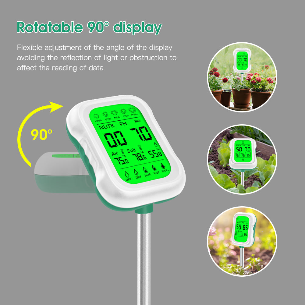 Yieryi 7-in-1 Soil Tester for Gardening & Farming | Monitor Soil pH, Moisture, Fertility, Temperature, Light & Humidity