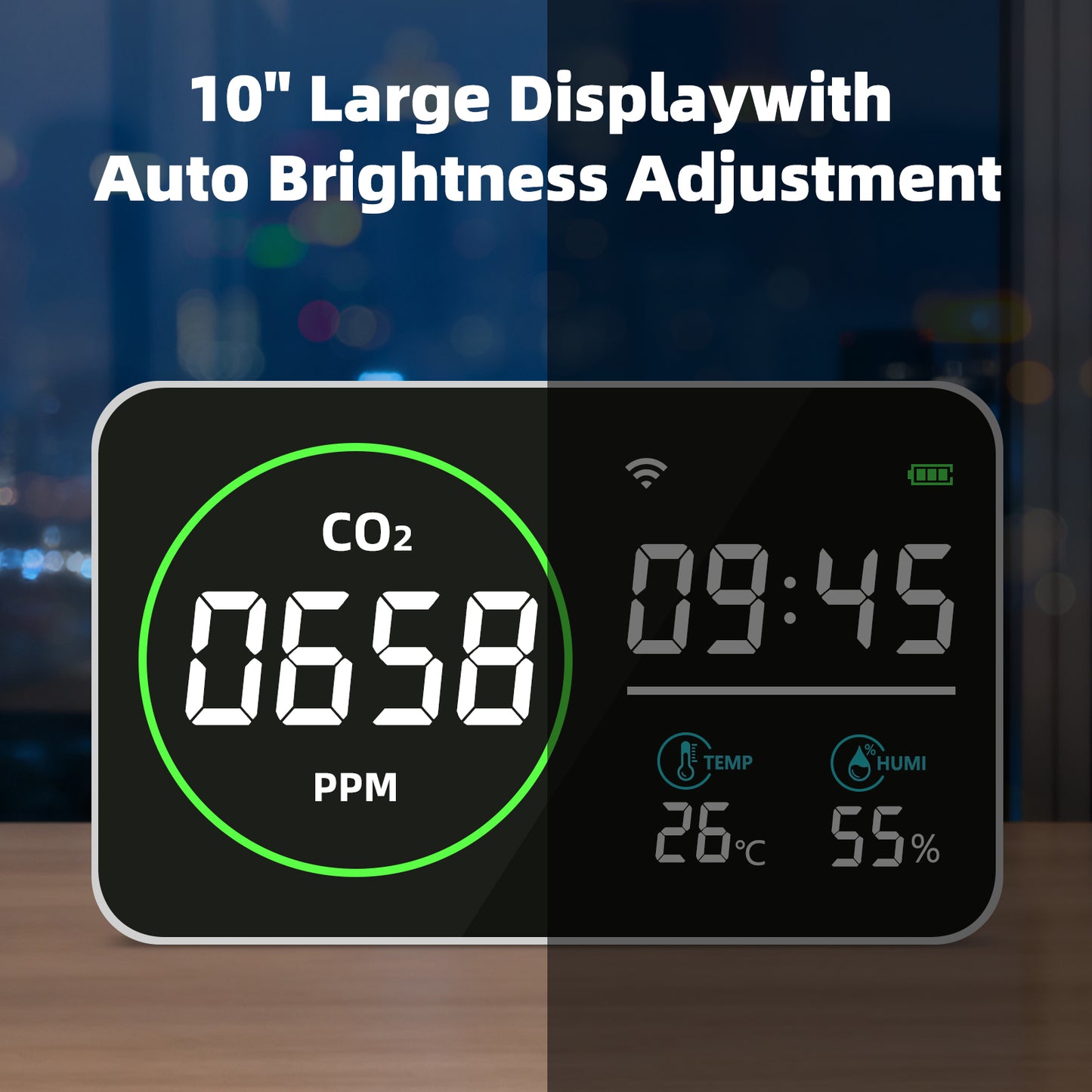 Smart Air Quality Monitor 10" HD Display · Tri-Color Alert System · Real-Time CO₂ Tracking Yieryi