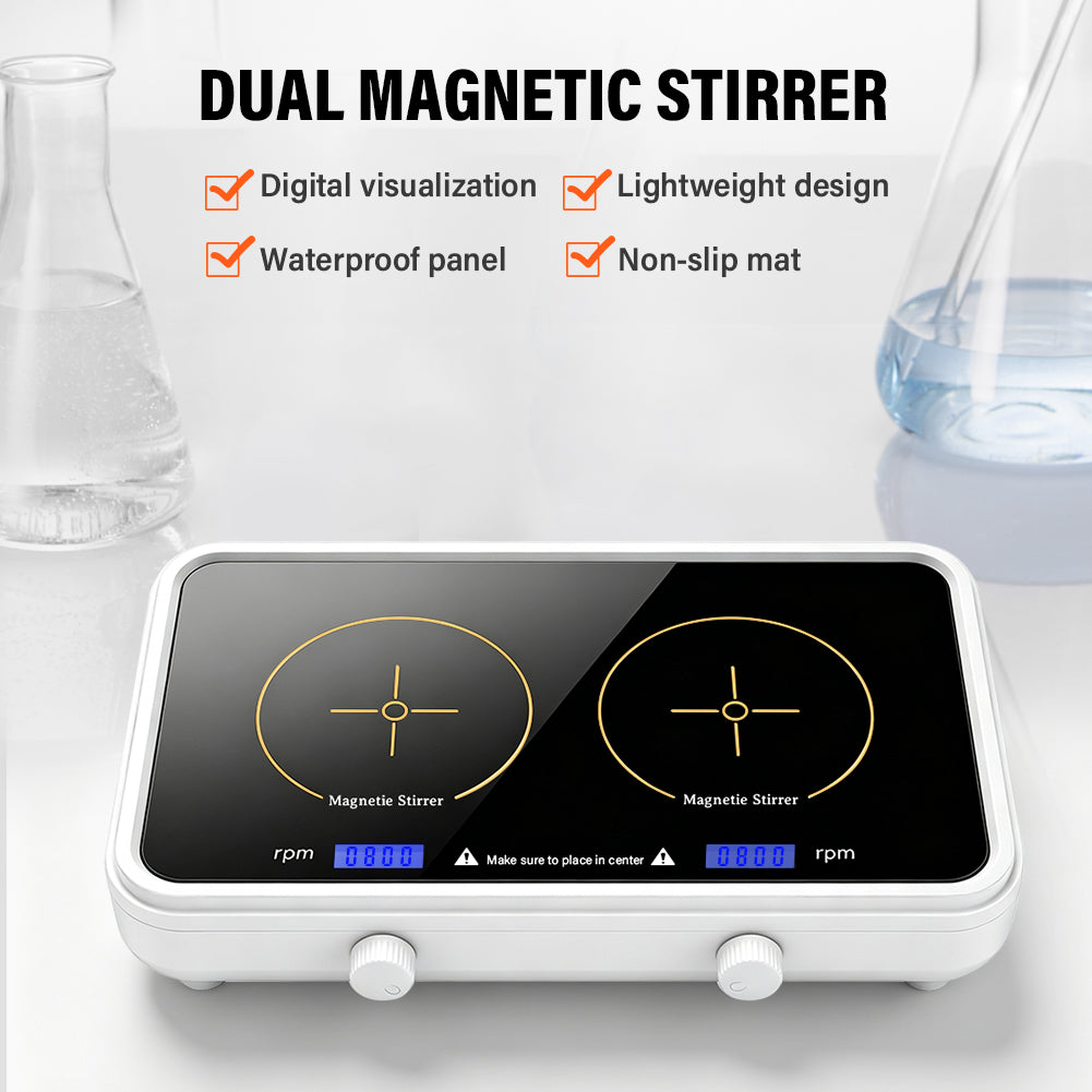 Dual‑Position Magnetic Stirrer, Mini Lab Liquid & Pigment Mixer, 500‑1000ml Per Station, Adjustable Speed 600‑4000 RPM, Two‑Channel Laboratory Stirring Equipment Yieryi
