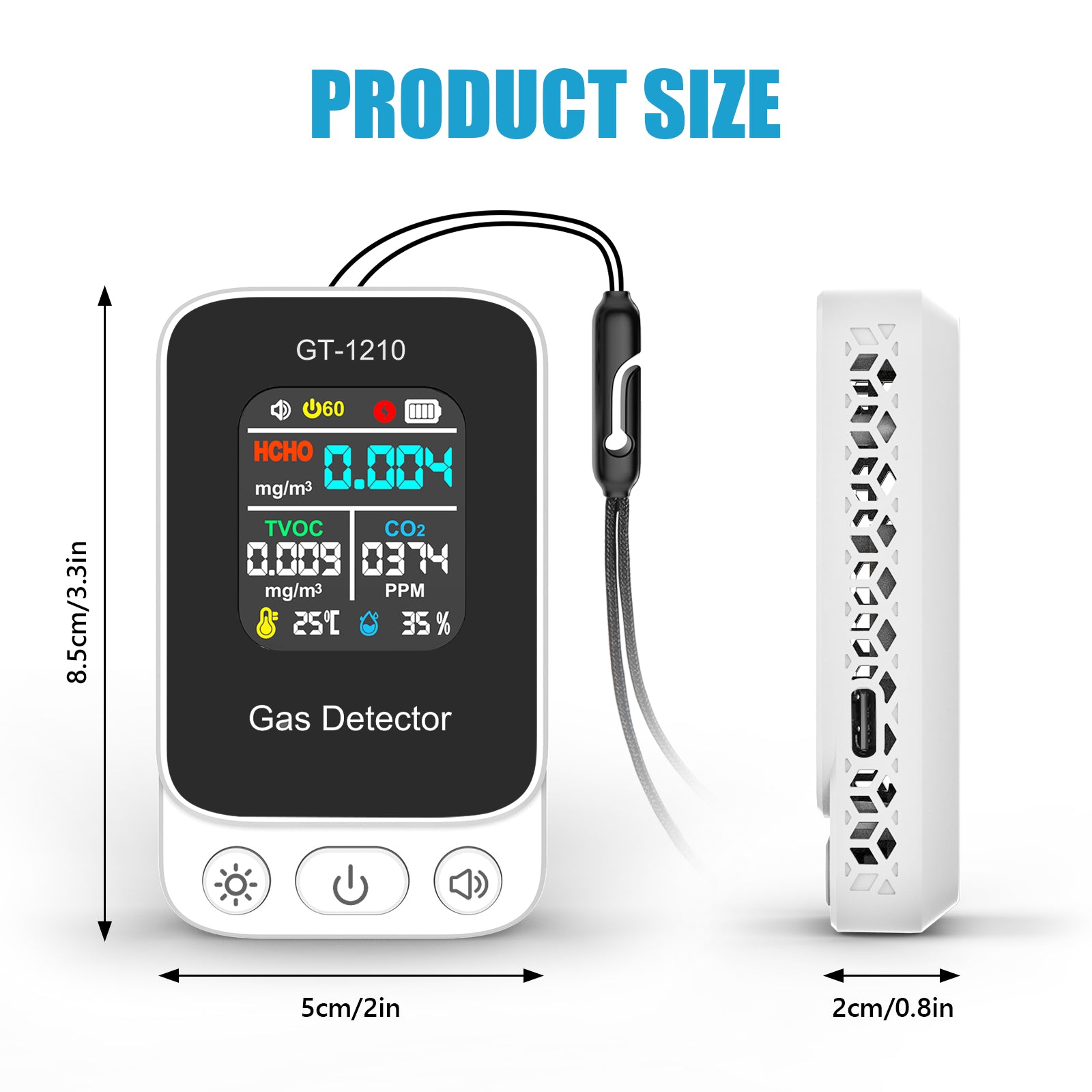5‑in‑1 HCHO TVOC CO Temp Humidity Air Quality Gas Detector Yieryi