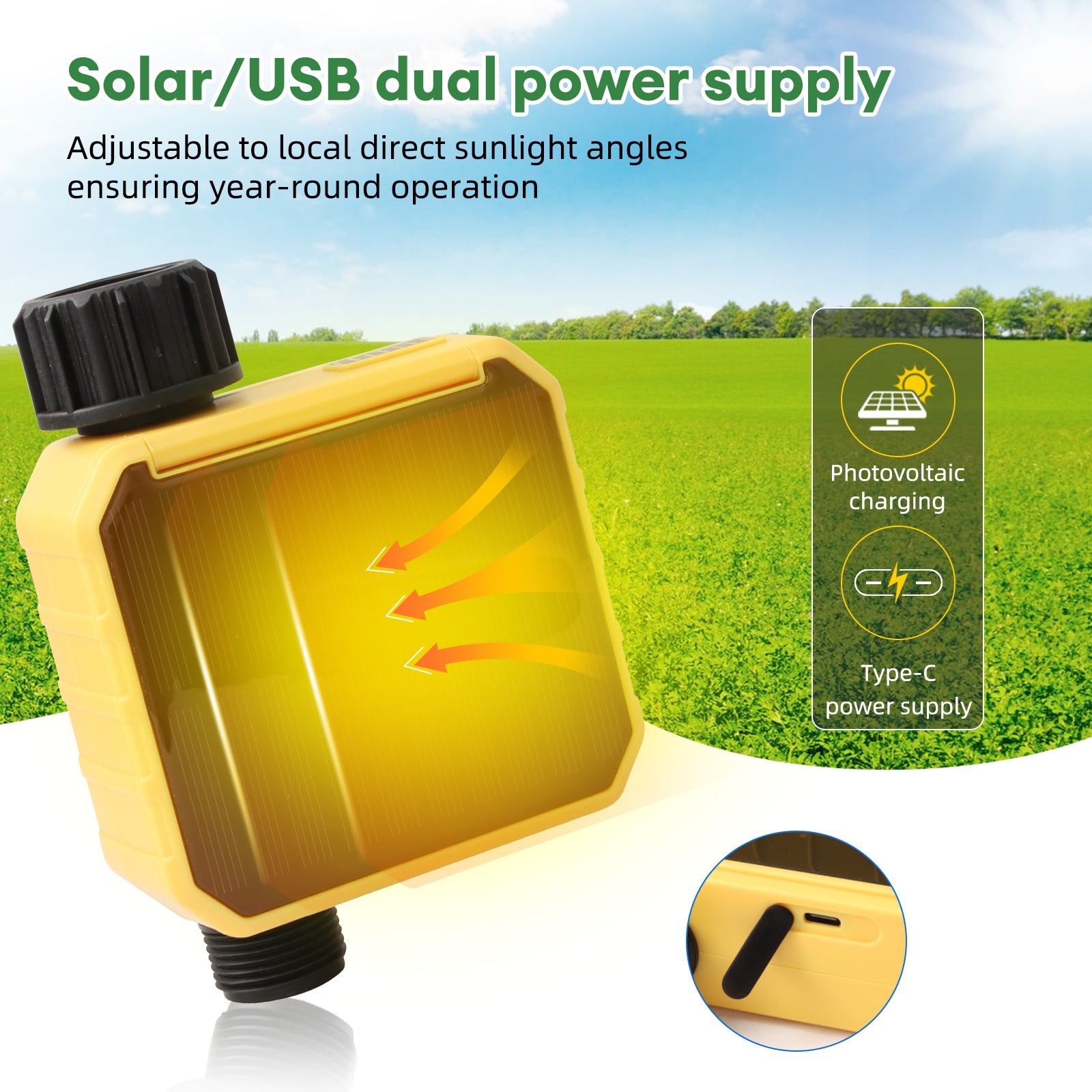 WiFi Solar Water Valve Flow Controller - Smart Irrigation Timer with Rain Sensor & USB Backup for Garden, Balcony, and Drip Irrigation Systems Yieryi