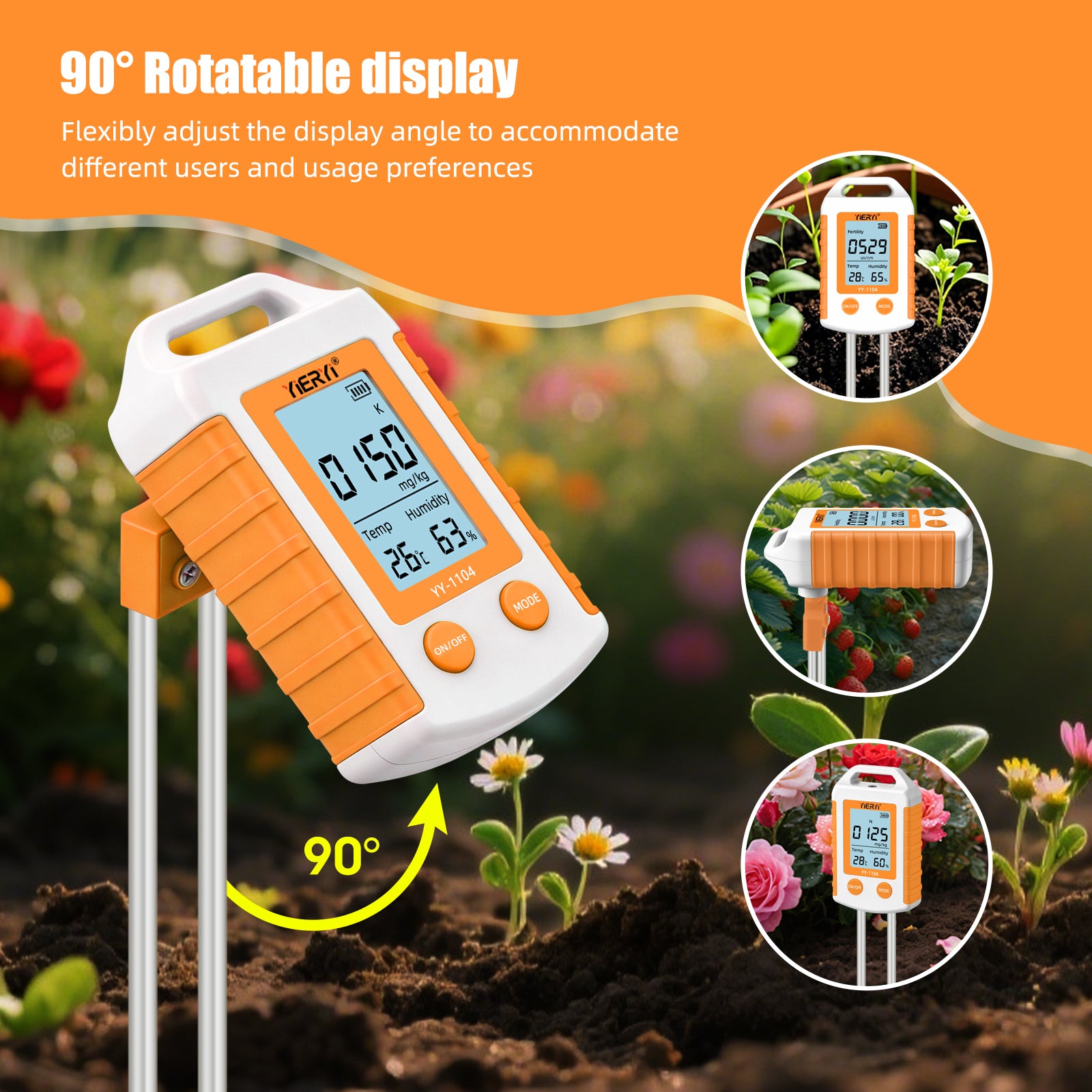 YIERYI 6-in-1 Soil Tester with NPK, pH, Temp & Humidity Soil Meter for Gardening & Farming Yieryi