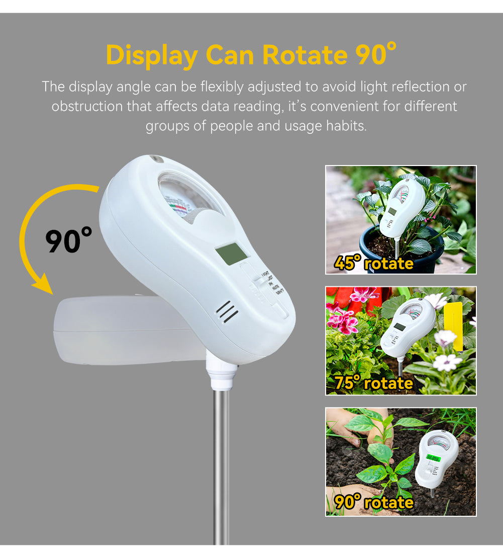 6-in-1 Digital Sunlight / Moisture / Fertility / ph /Humidity Soil Tester — All-in-One Gardening Analyzer Yieryi