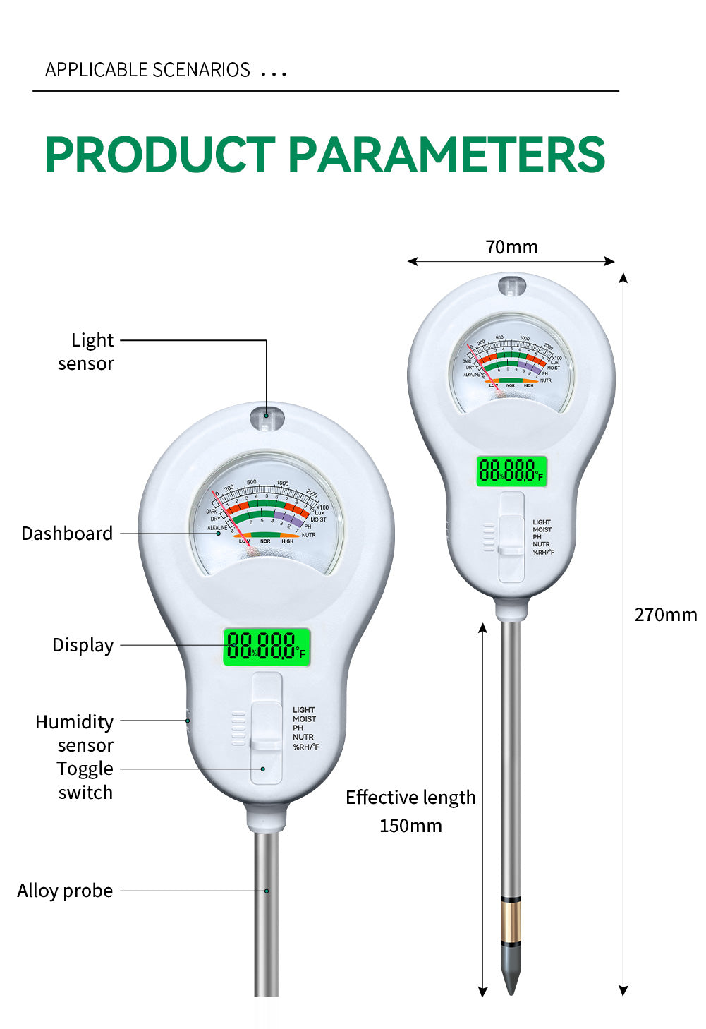6-in-1 Digital Sunlight / Moisture / Fertility / ph /Humidity Soil Tester — All-in-One Gardening Analyzer Yieryi