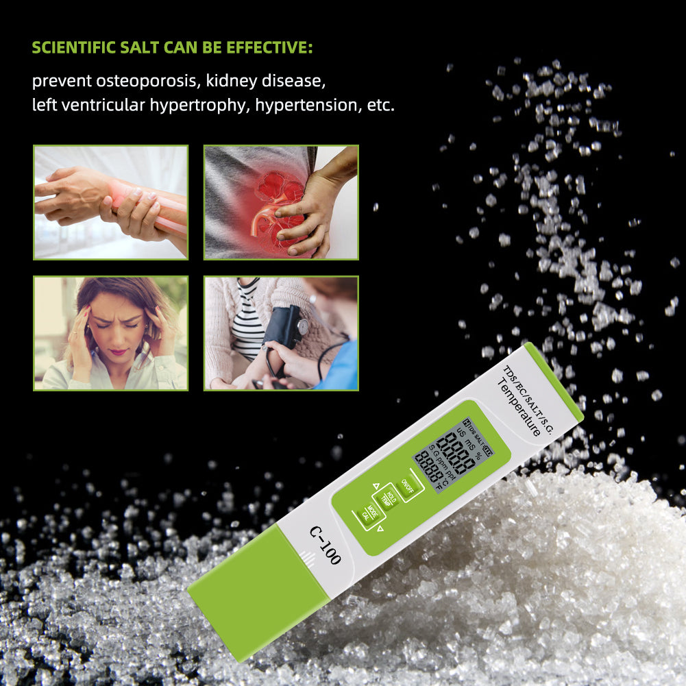 Yieryi Accurate Salt/TDS/EC/Specific Gravity/Temperature Tester with Backlit Display for Professional and Everyday Use