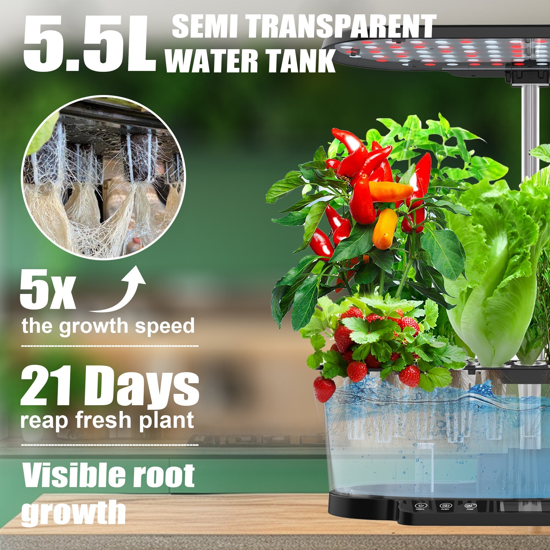 Smart Indoor Hydroponics Growing System – 15 Pods, WiFi & LED Control Yieryi