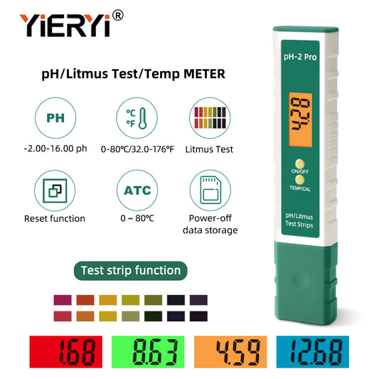 YIERYI pH-2 Pro Water Quality Test Pen – Precise pH and Temperature Tester for Drinking Water, Pools, and Aquatic Applications