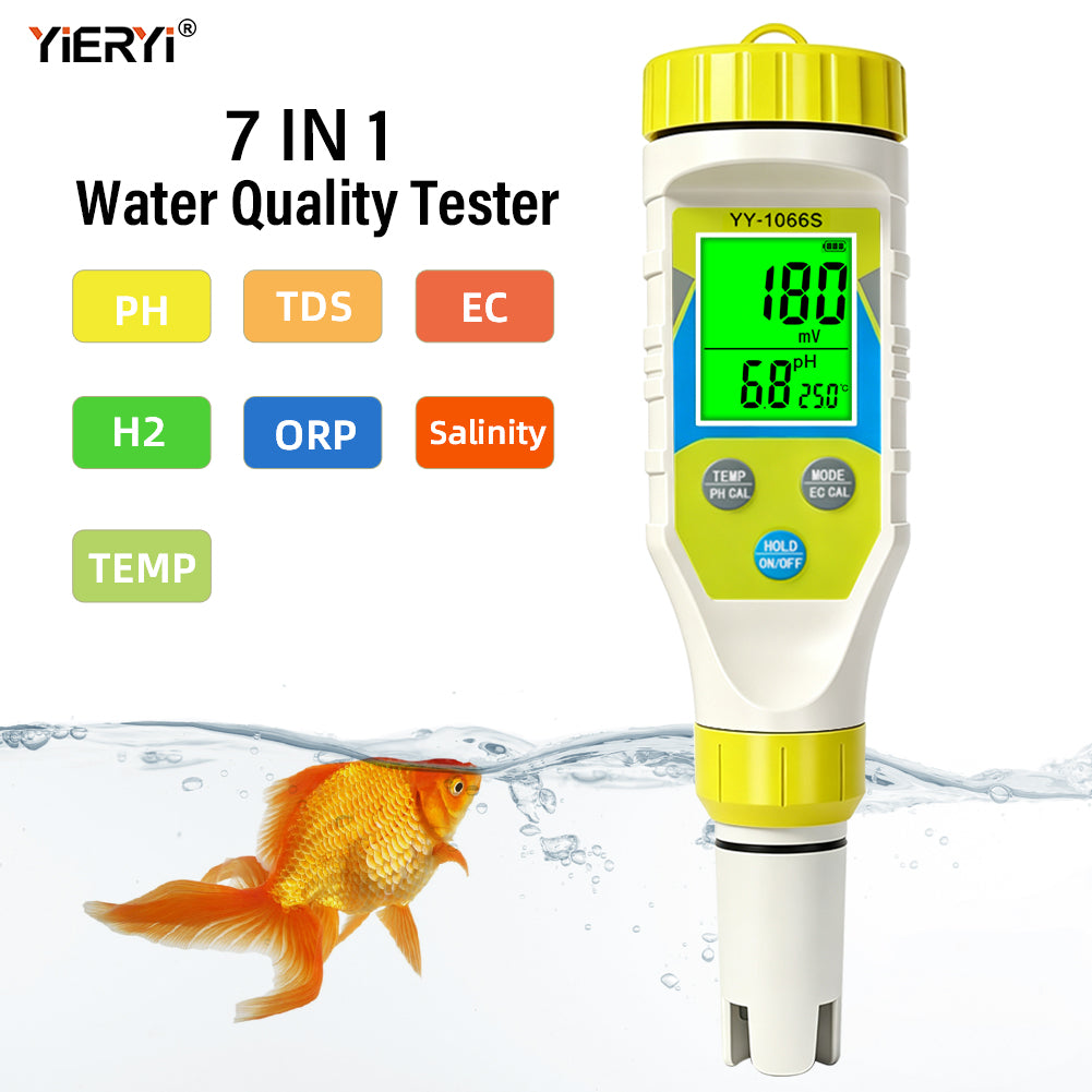 7in1 Water Quality Tester Pen pH H2 ORP TDS EC Salinity Temperature Meter for Aquarium Pool Drinking Water Yieryi