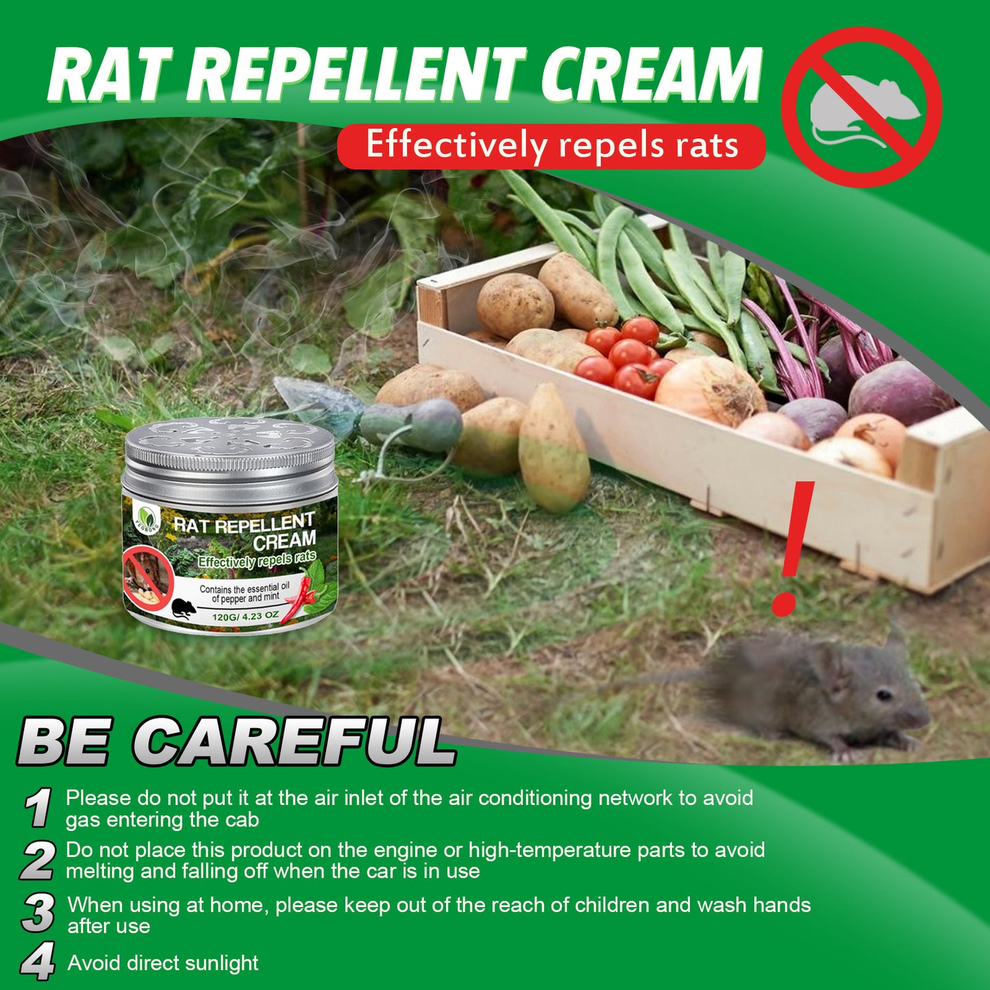 Rat Repellent Cream for Gardens and Home Use – Effective Rat Repellent for Gardens, Cars, and More | 120g